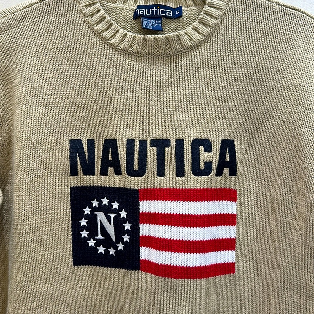 Americana Flag Embroidered Nautica Sweater| Classic Crewneck Coastal Size S